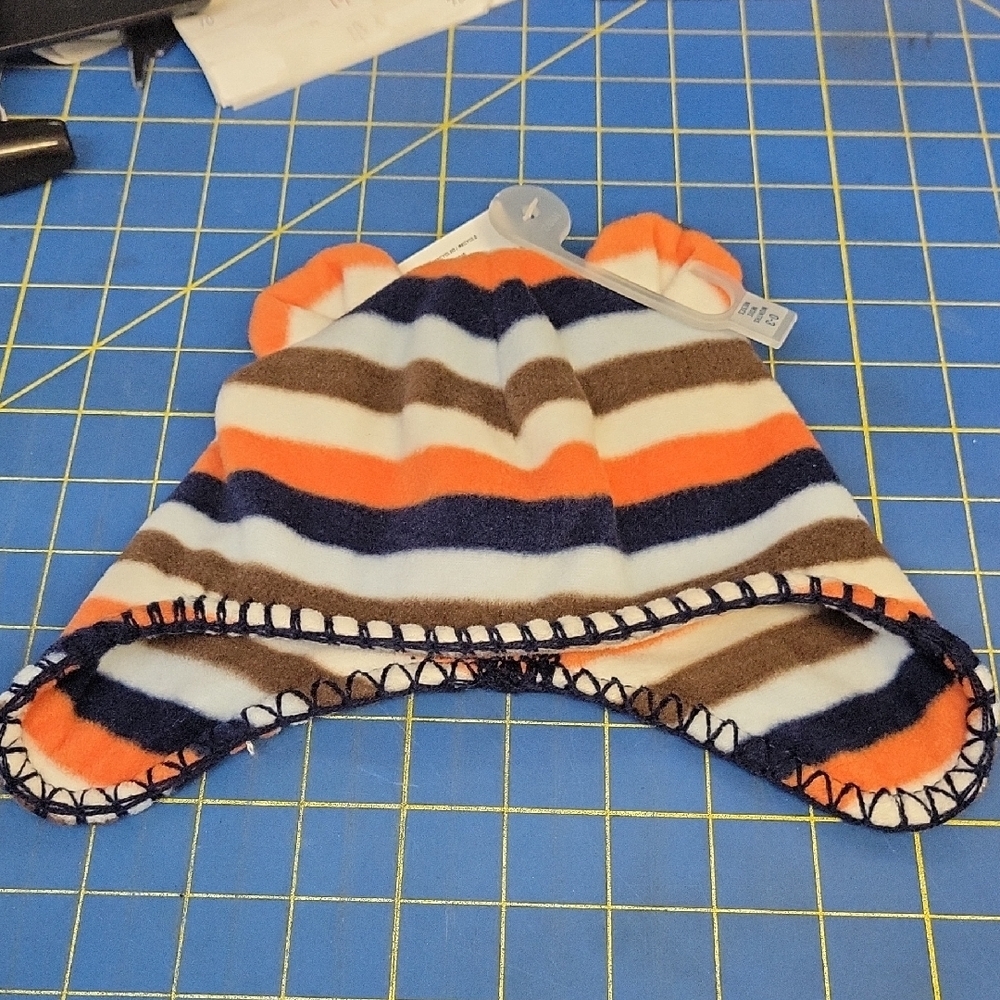 Old Navy 0-3 Months Striped Kids Beanie with Ear Accents Fleece New